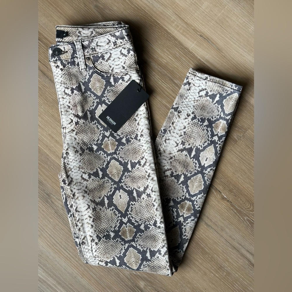 Hudson Barbara High-Rise Python Snakeskin Skinny Jeans 27